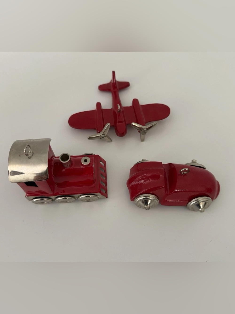 Vintage Red Metal Vehicle Christmas Ornaments (Set of 3)